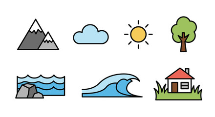 Simple weather and natural elements vector icons collection.