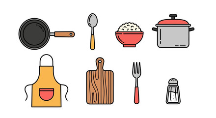 Collection of kitchen utensils and cooking tools icons