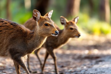 Obraz premium Energetic Wildlife Motion in a Natural Background with Two Deer