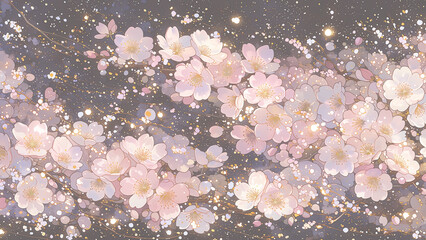 夜空に舞う桜と星屑の幻想的な背景素材