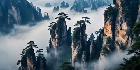 Karst pillars in fog