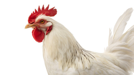 Fototapeta premium White Leghorn Rooster Standing Full Body Isolated on White Background