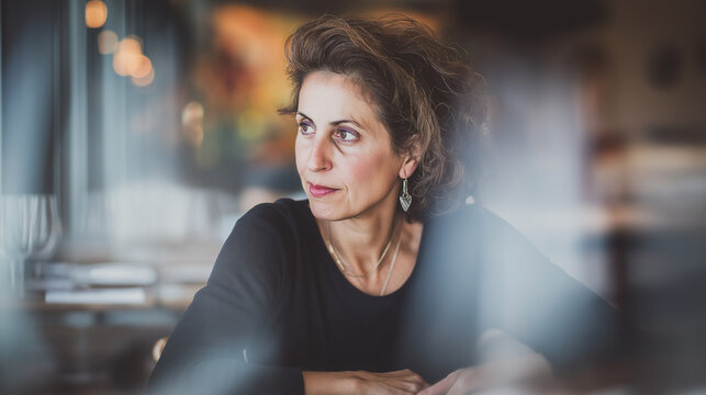 establishment. Small business owner focused on work at restaurant table with blurred background. pitch deck slides, case study pages, designed for brand storytelling and e-commerce strategy.