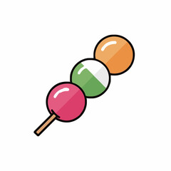 Pixel Art Dango Skewer With Three Colorful Mochi Balls Pink Green Orange On White Background