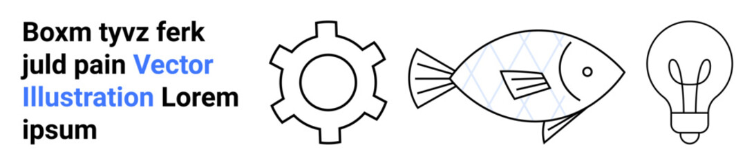 Outline-style gear, fish, and light bulb representing technology, ecology, and innovation. Ideal for sustainability, ideas, technology, environment creativity education simple landing page © robu_s
