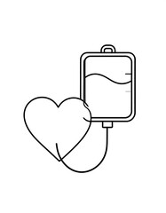A line drawing of an IV bag with a heart