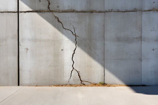 Early Signs of Structural Seepage on Concrete Wall with Cracks and Shadows