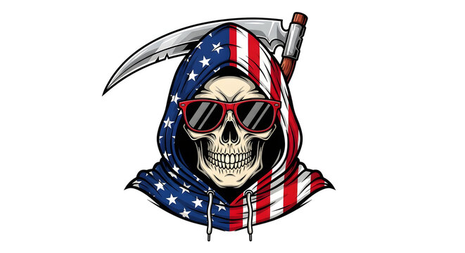 4th of july patriotic grim reaper american flag themed illustration