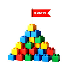 Naklejka premium A colorful brick tower with a teamwork flag on a white background