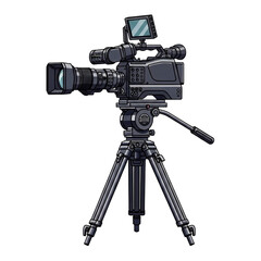 Professional video camera mounted on a tripod capturing broadcast quality footage