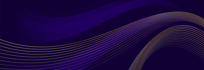 Abstract Flowing Wave Purple Gradient Background with Golden Lines