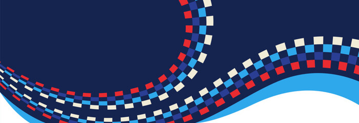 Dynamic Curved Stripe Composition in Red Blue and Neutral Tones