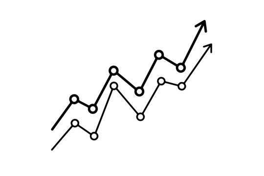Graphic illustration of a fluctuating upward trend line with connected nodes Vector