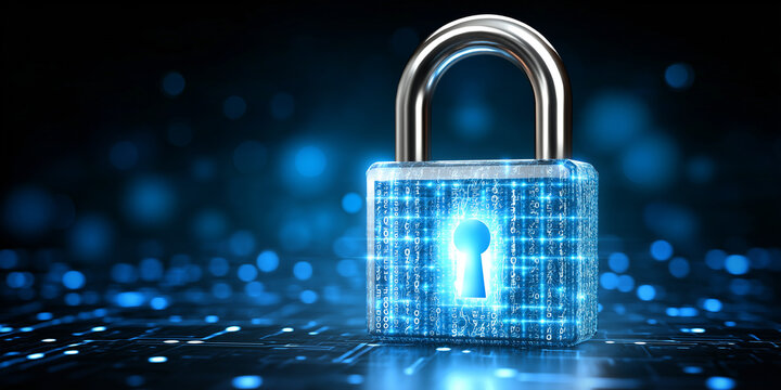Enterprise blockchain solutions for trusted transparency in distributed digital security technology padlock futuristic cyber environment