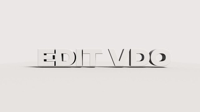 Black 3D EDIT VDO word typography render on clean white background with shadow