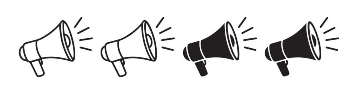 Megaphone icon set showing different styles of bullhorn speaker for marketing and emergency announcements