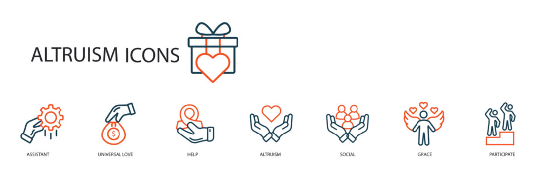 altruism icons set outline and Flat Style,transparent background