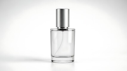 Fototapeta premium Elegant minimal perfume bottle on white studio background.