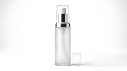 Minimal Clear Sprayer Bottle with Silver Atomizer on White Background.