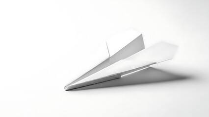 Naklejka premium Minimal White Paper Airplane on Plain Background.