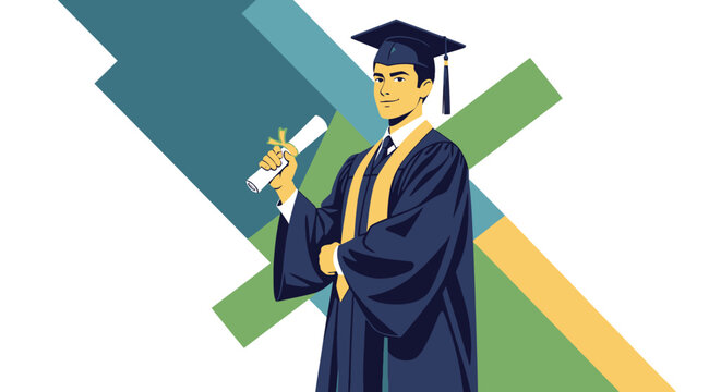 Graduate in Cap and Gown Holding Diploma.