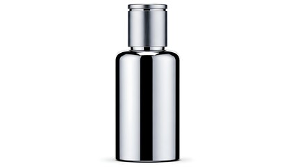 Shiny Silver Metal Bottle with Reflective Surface.