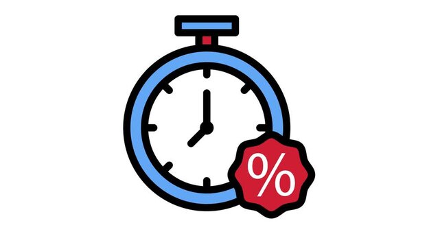 Animaiton limited time offer illustration with a stopwatch and percentage sign