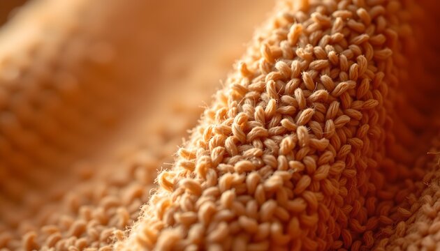 A close up view of grains that are likely to be wheat, given their shape and texture. The grains have a golden hue indicative of being ripe or freshly harvested
