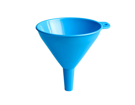 A blue funnel with a handle on black background