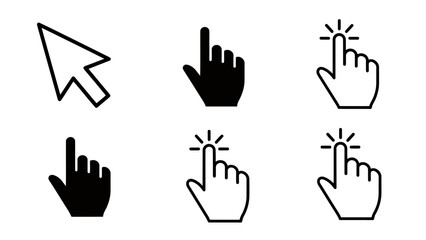 Fototapeta premium Set of computer cursor icons including arrow and hand pointers for UI design and interactions.