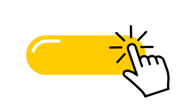 Illustration of a clicking action on a yellow rounded button with a hand cursor icon.