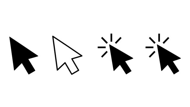Collection of Computer Cursor Icons Showing Different Clicking Pointers for UI Design.
