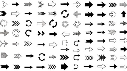 Naklejka premium Collection of various directional arrows in different styles and orientations for design elements.