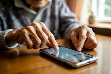 スマホを操作する高齢者の手元　Generative AI