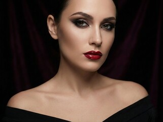 Glamorous Woman with Smoky Eyes and Red Lips