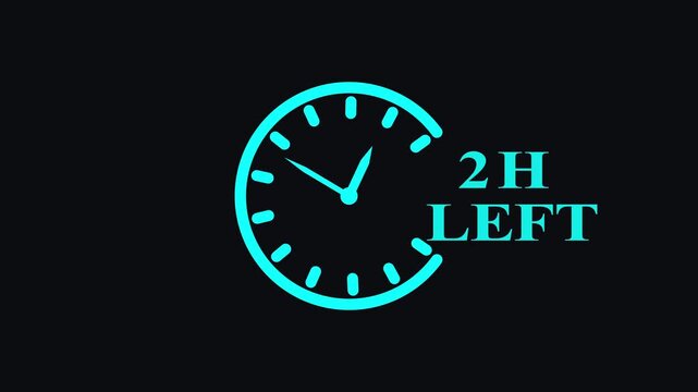  2 Hours Left Countdown Timer Animation. Clock with moving arrows. Clock countdown for deadline and urgency concept.