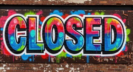 Colorful Graffiti Art - A Vibrant Closed Sign on Brick Wall.
