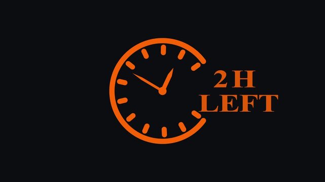  2 Hours Left Countdown Timer Animation. Clock with moving arrows. Clock countdown for deadline and urgency concept.