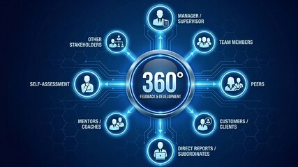 360 evaluation for performance review for employees with man icons modern design template