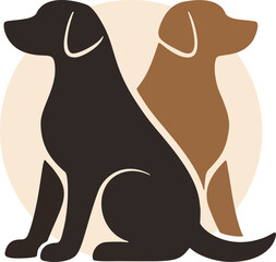 Obraz premium Minimal flat vector illustration of two dogs sitting back to back. Simple shapes and neutral colors symbolizing companionship, balance, and contrast.