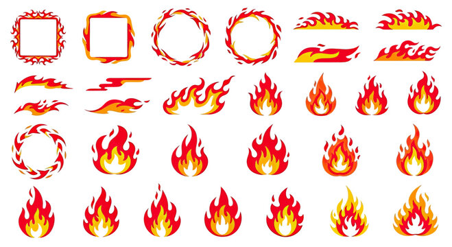 Collection of various fire and flame elements for design.