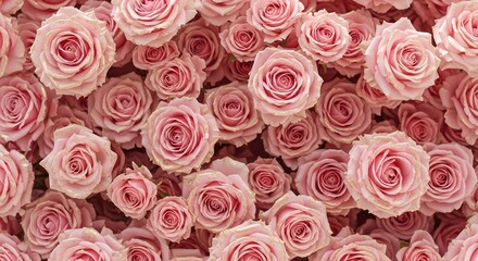 Blossoming Beauty: A close-up view reveals a dense bed of soft pink roses, a symphony of petals and delicate beauty.