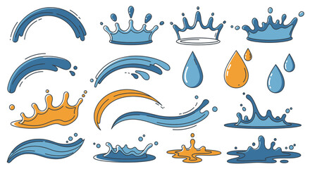 Dynamic Water Splashes and Droplets Collection in Cartoon Style.