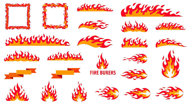 Dynamic Fire Bursts and Flames Collection for Graphic Design Elements.