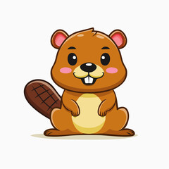 Cartoon beaver illustration with wooden texture holding log in a sitting position