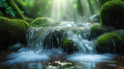 Forest stream cascading over rocks