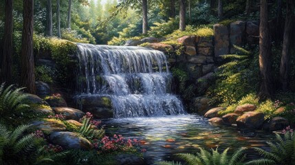Forest waterfall scene (2)