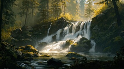 Forest waterfall scene (3)
