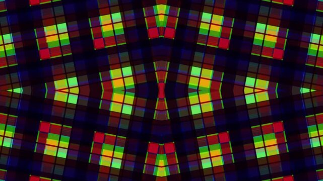 Abstract digital pixel art grid with vibrant neon colors and moire pattern for futuristic tech and cyber design
