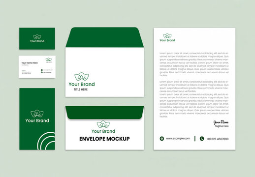 Corporate Stationery Mockup Set with Green Minimalist Branding
